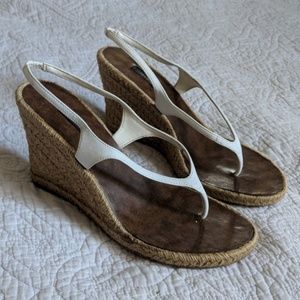 White Wedge T-strap sandals